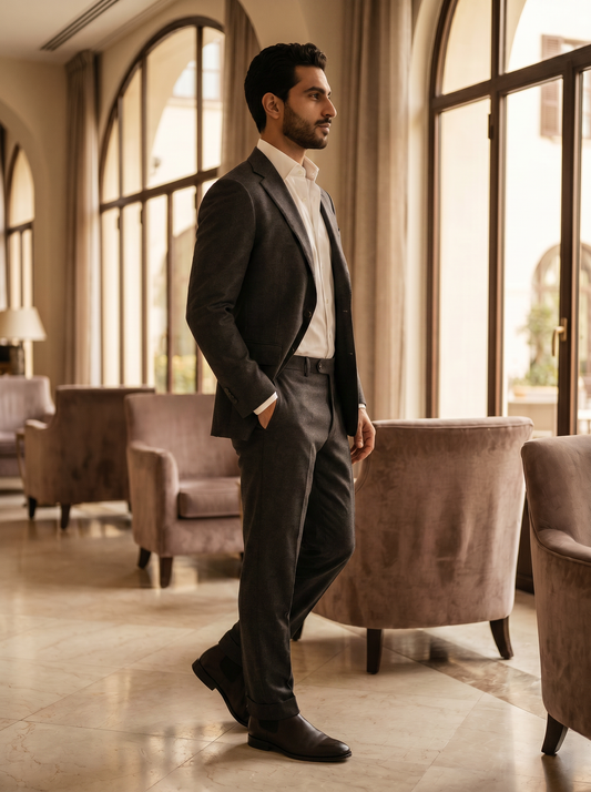 Charcoal Wool Groomsmen Suit — Custom Made to Measure - side view