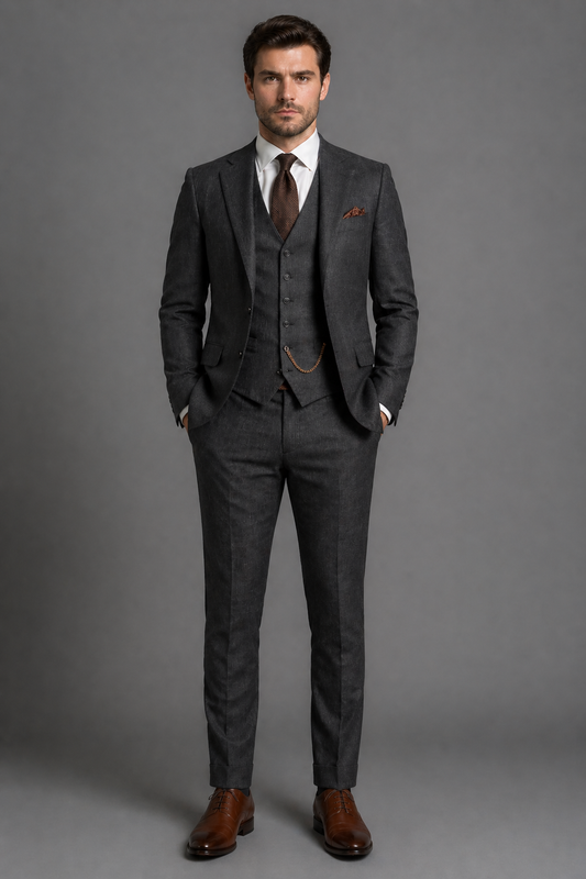 Charcoal Linen Slim Fit Suit — Custom Made to Measure