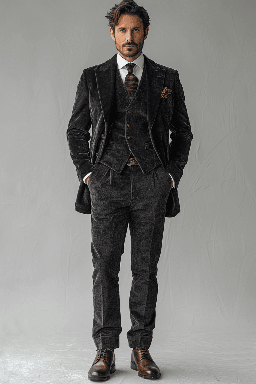 Charcoal Velvet Cocktail Party Suit — Custom Made to Measure