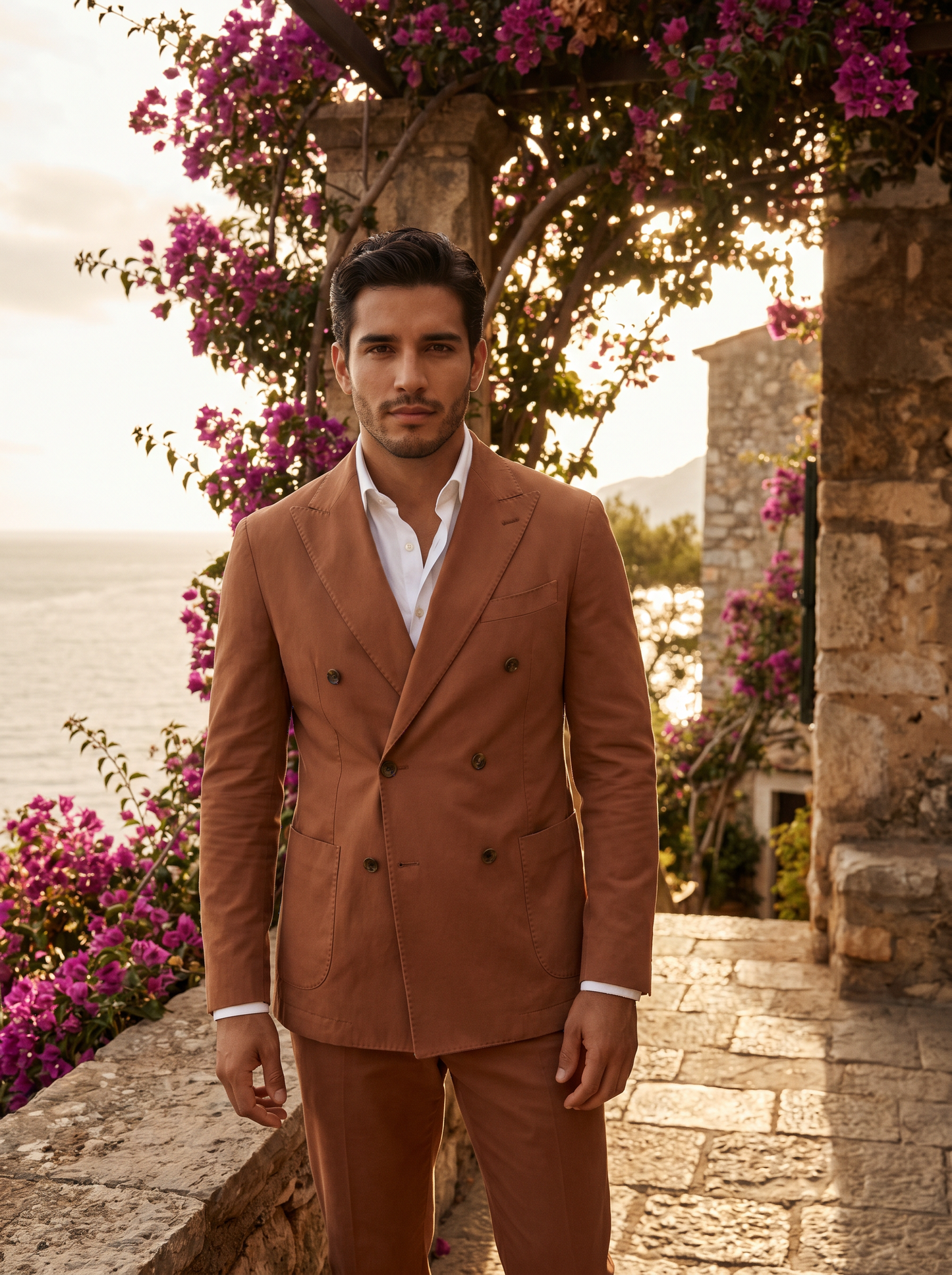 Clay Cotton Double Breasted Suit — Custom Made to Measure - front view