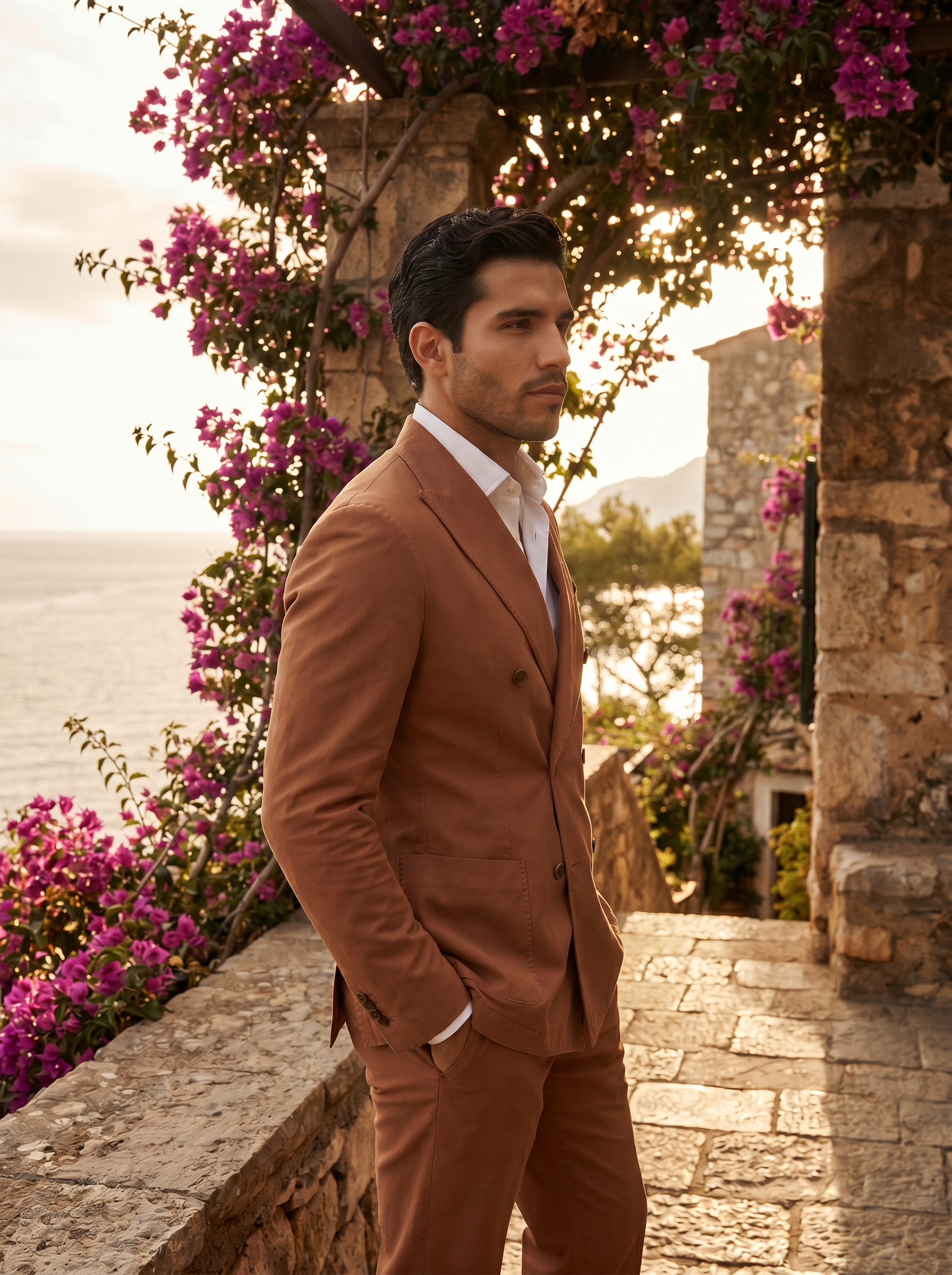 Clay Cotton Double Breasted Suit — Custom Made to Measure - side view