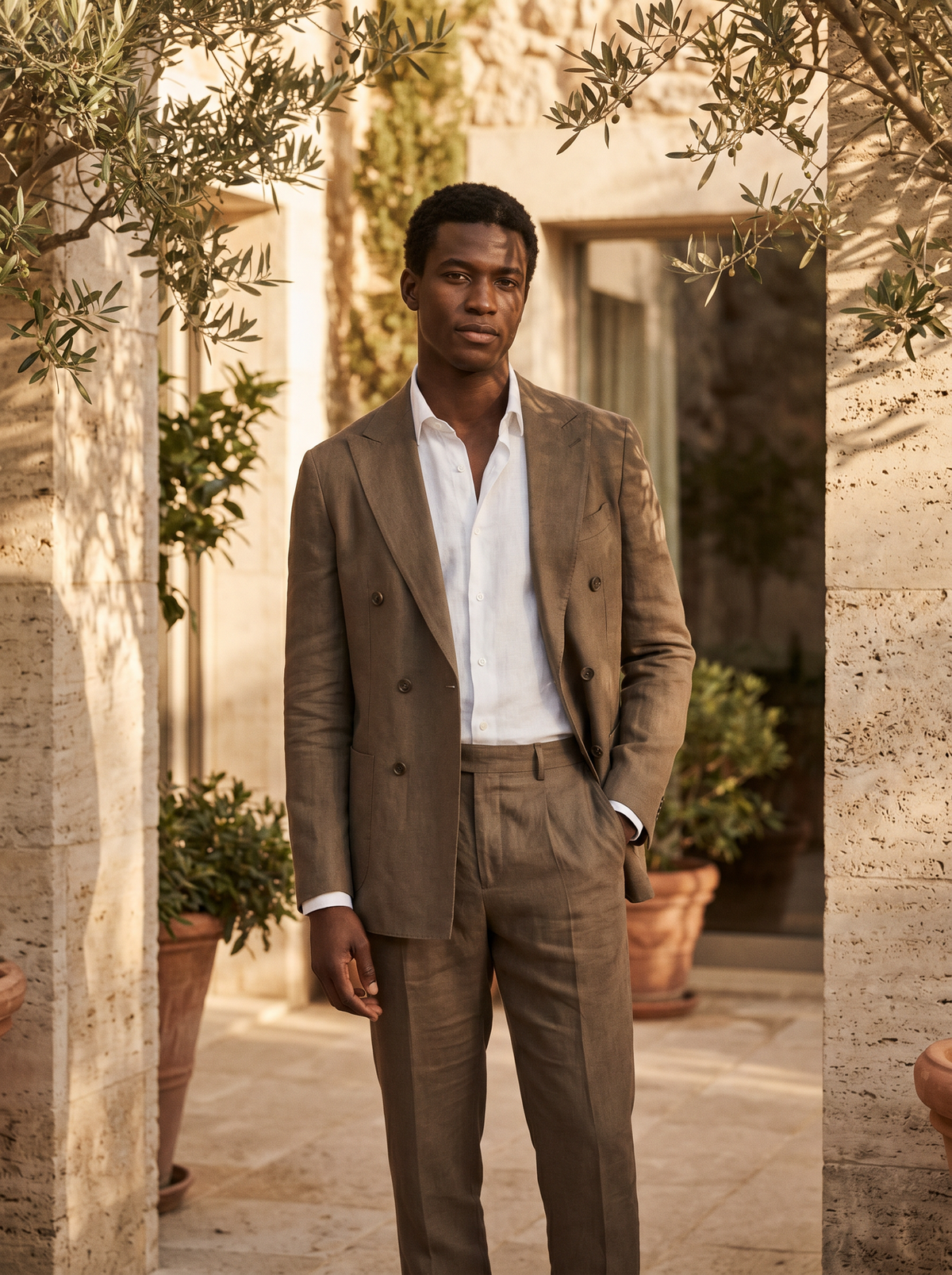 Clay Linen Double Breasted Suit — Custom Made to Measure - front view