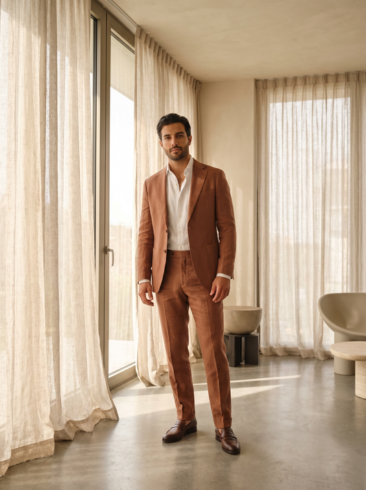 Clay Linen Suit — Custom Made to Measure - front view
