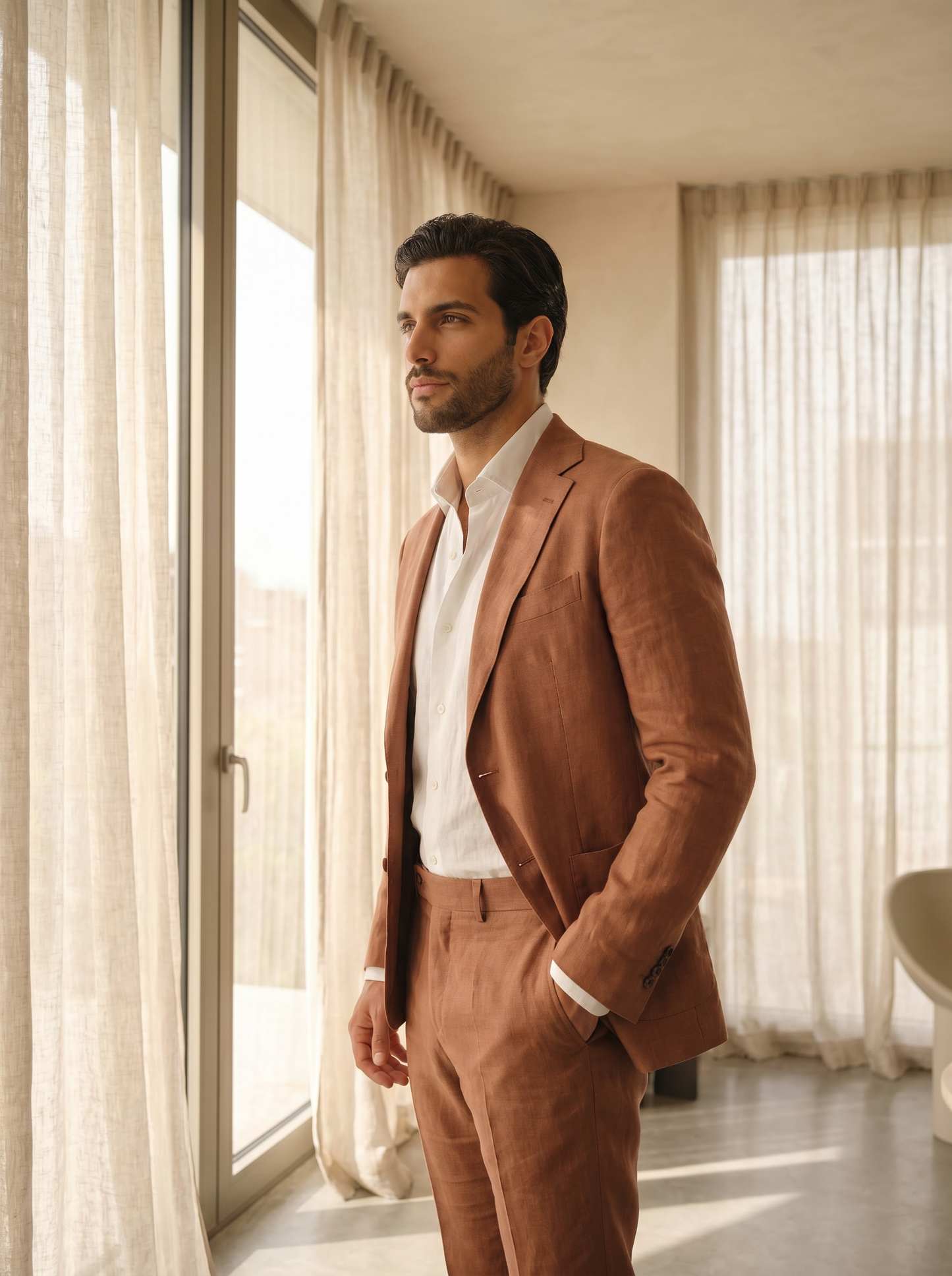 Clay Linen Suit — Custom Made to Measure - side view