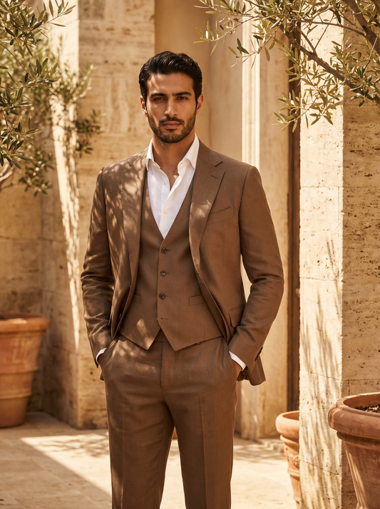 Clay Silk Blend 3-Piece Suit — Custom Made to Measure - front view