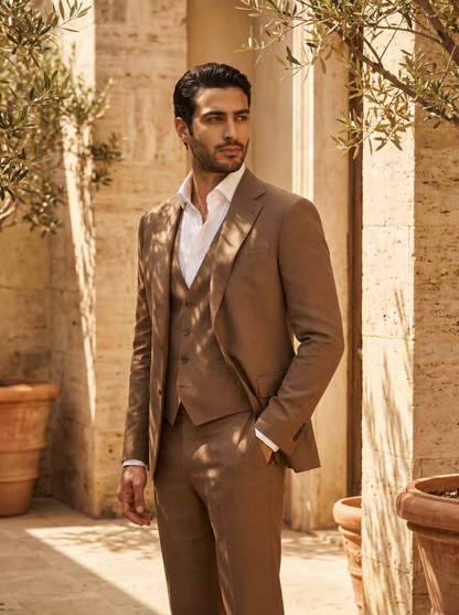 Clay Silk Blend 3-Piece Suit — Custom Made to Measure - side view