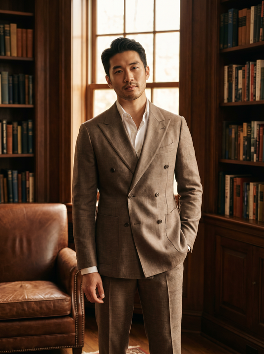 Clay Silk Blend Double Breasted Suit — Custom Made to Measure - front view