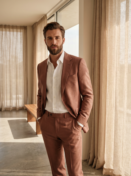 Clay Silk Blend Groomsmen Suit — Custom Made to Measure - front view