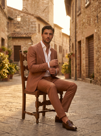 Clay Silk Blend Suit — Custom Made to Measure - seated view
