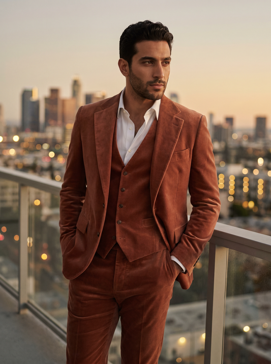 Clay Velvet 3-Piece Suit — Custom Made to Measure - front view