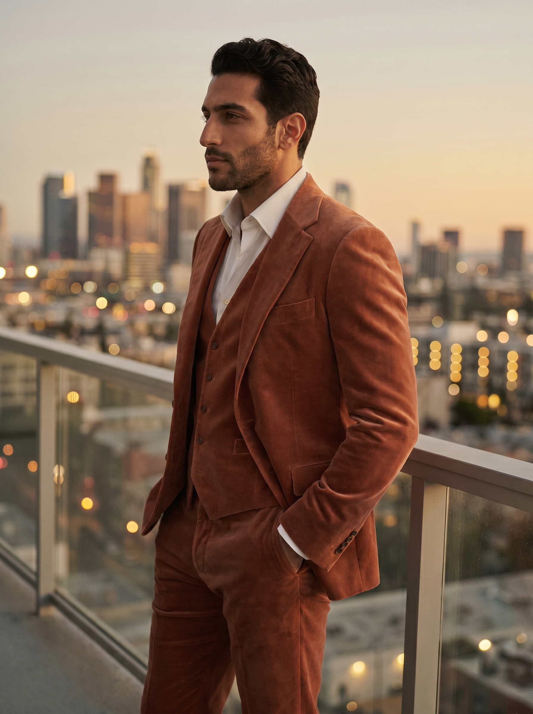 Clay Velvet 3-Piece Suit — Custom Made to Measure - side view