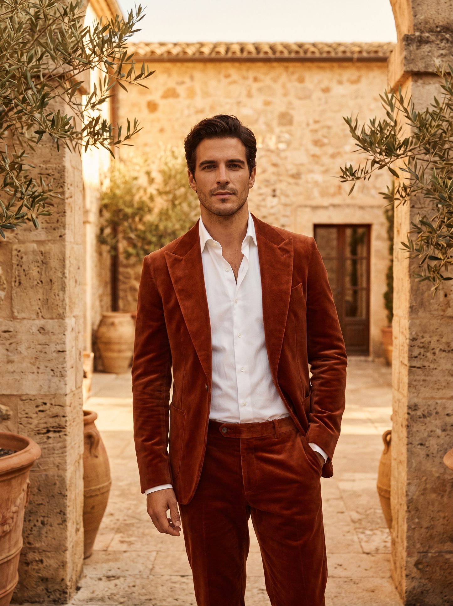 Clay Velvet Groomsmen Suit — Custom Made to Measure - front view