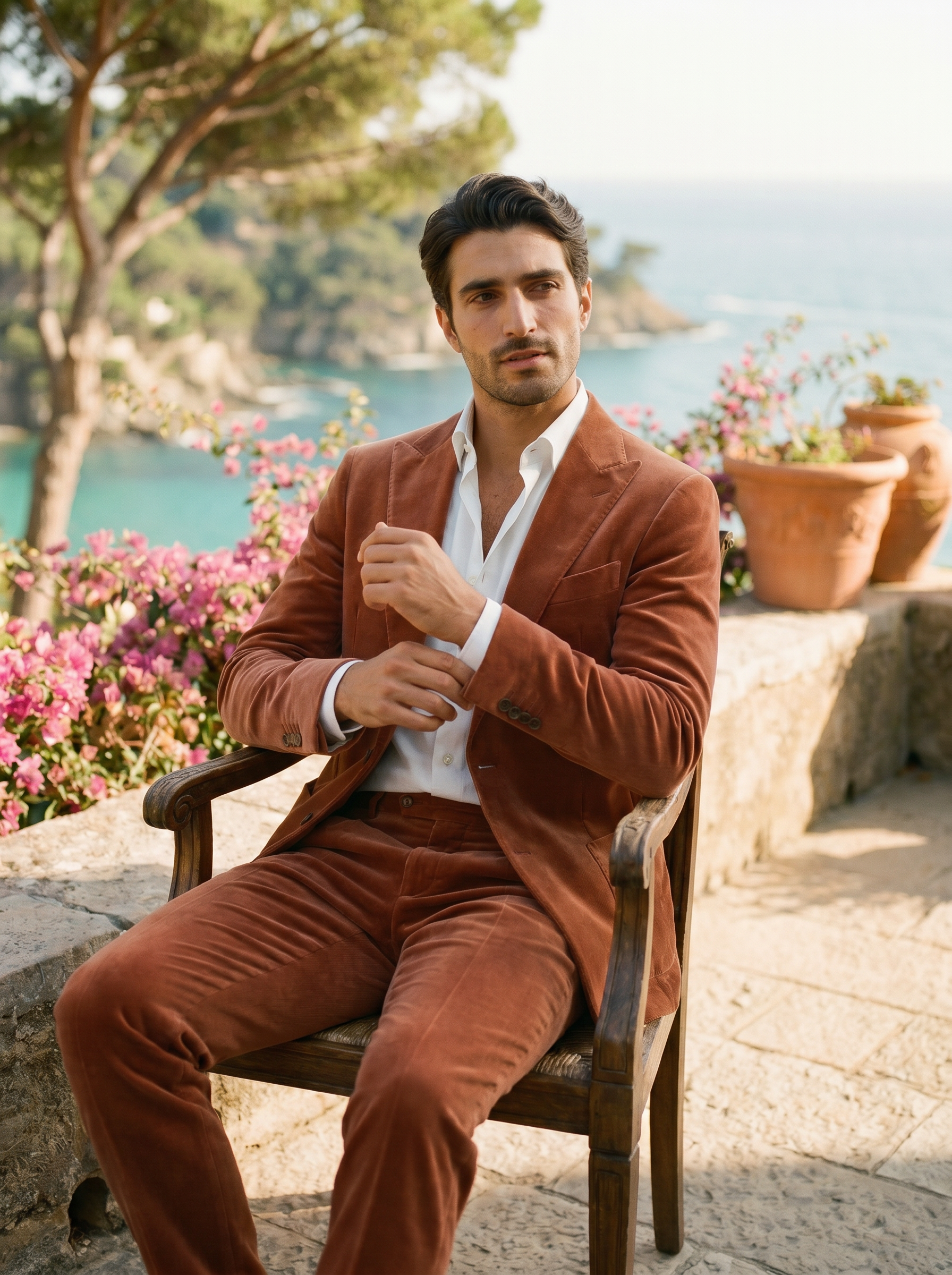 Clay Velvet Suit — Custom Made to Measure - seated view
