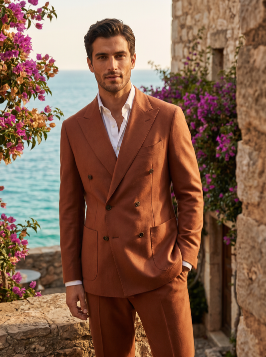 Clay Wool Double Breasted Suit — Custom Made to Measure - front view