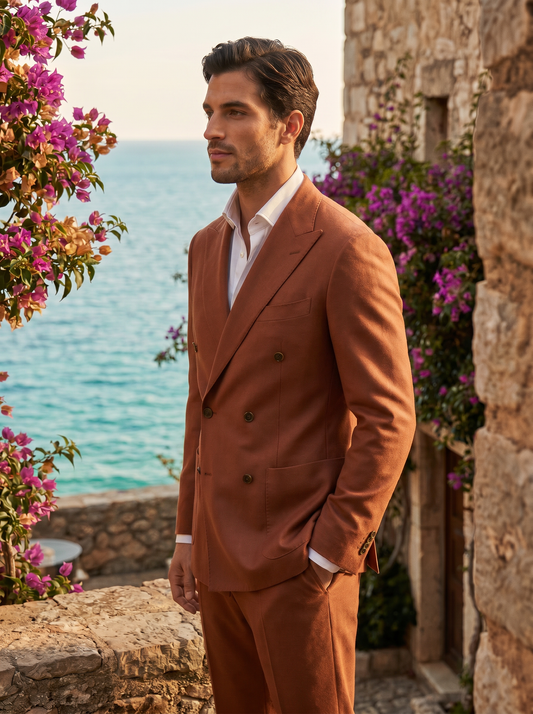 Clay Wool Double Breasted Suit — Custom Made to Measure - side view