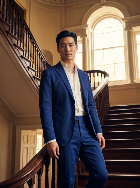 Cobalt Blue Cotton Groomsmen Suit — Custom Made - front view