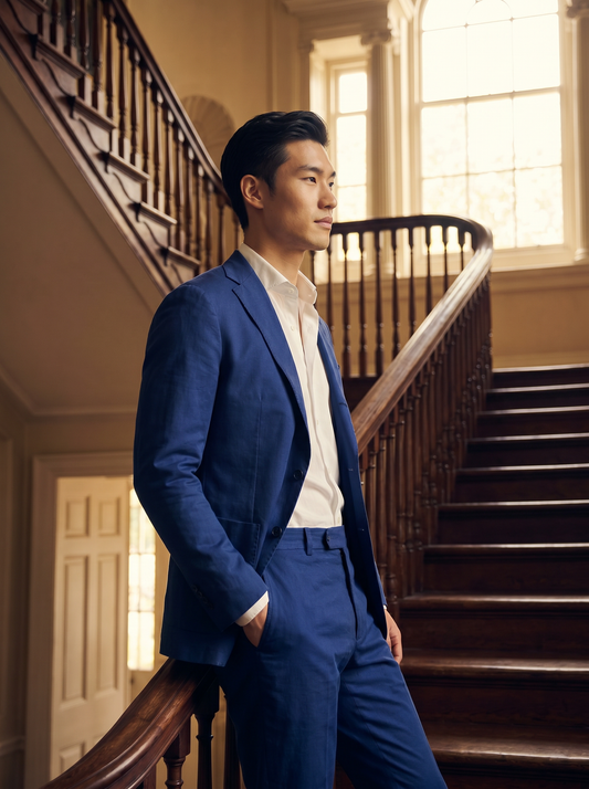 Cobalt Blue Cotton Groomsmen Suit — Custom Made - side view