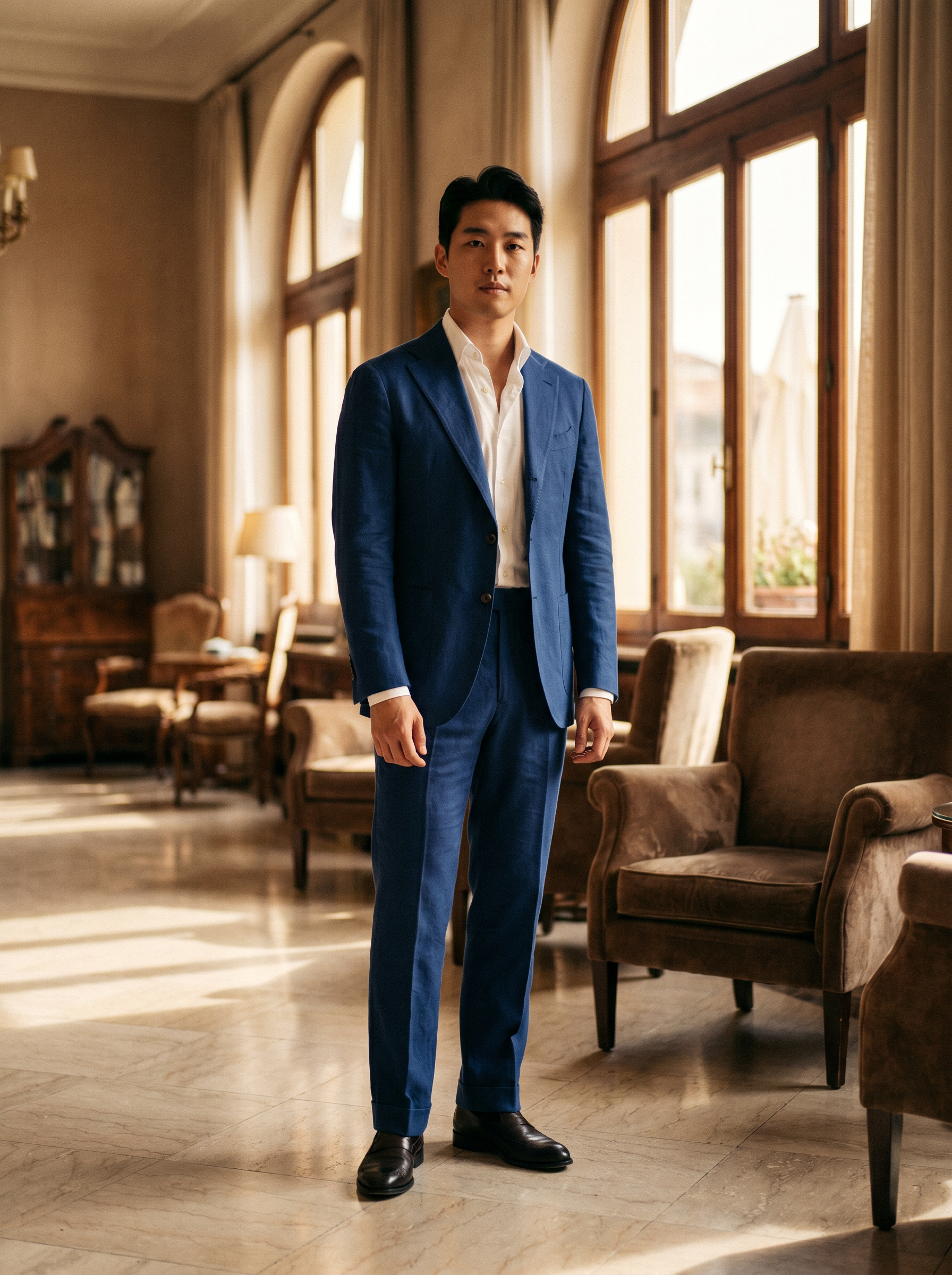 Cobalt Blue Cotton Suit — Custom Made to Measure - front view