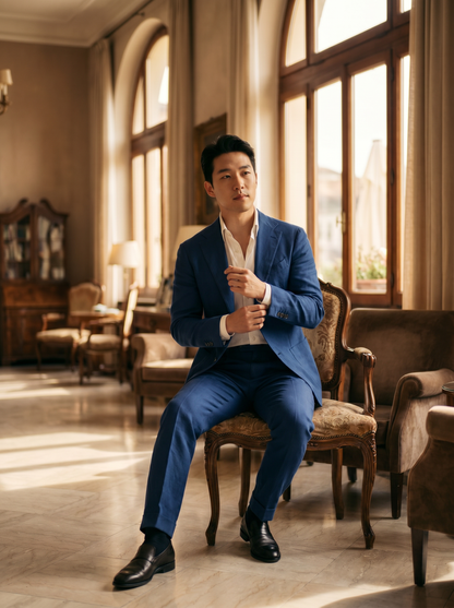 Cobalt Blue Cotton Suit — Custom Made to Measure - seated view