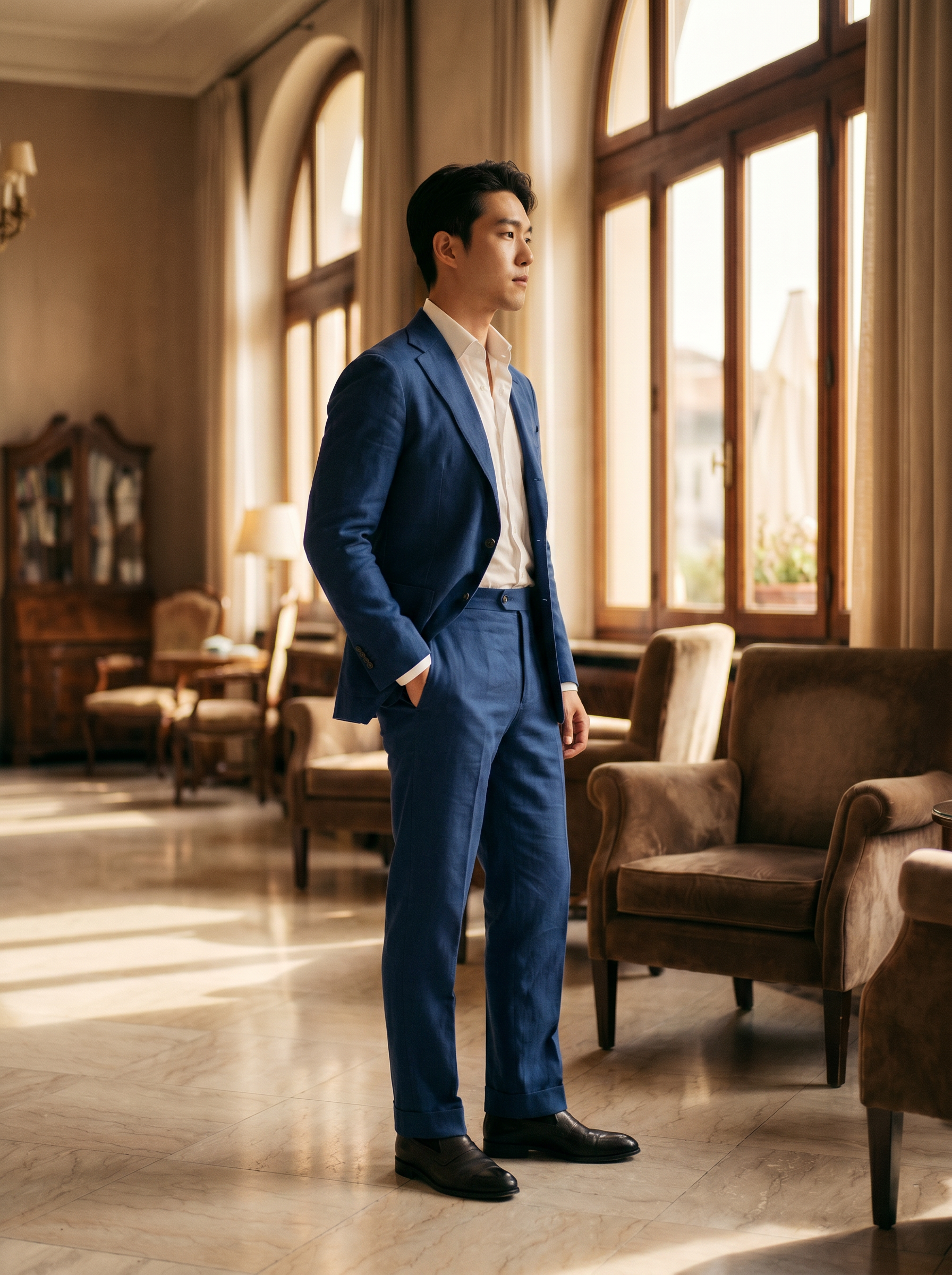 Cobalt Blue Cotton Suit — Custom Made to Measure - side view