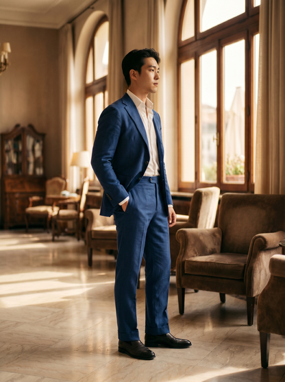 Cobalt Blue Cotton Suit — Custom Made to Measure - side view
