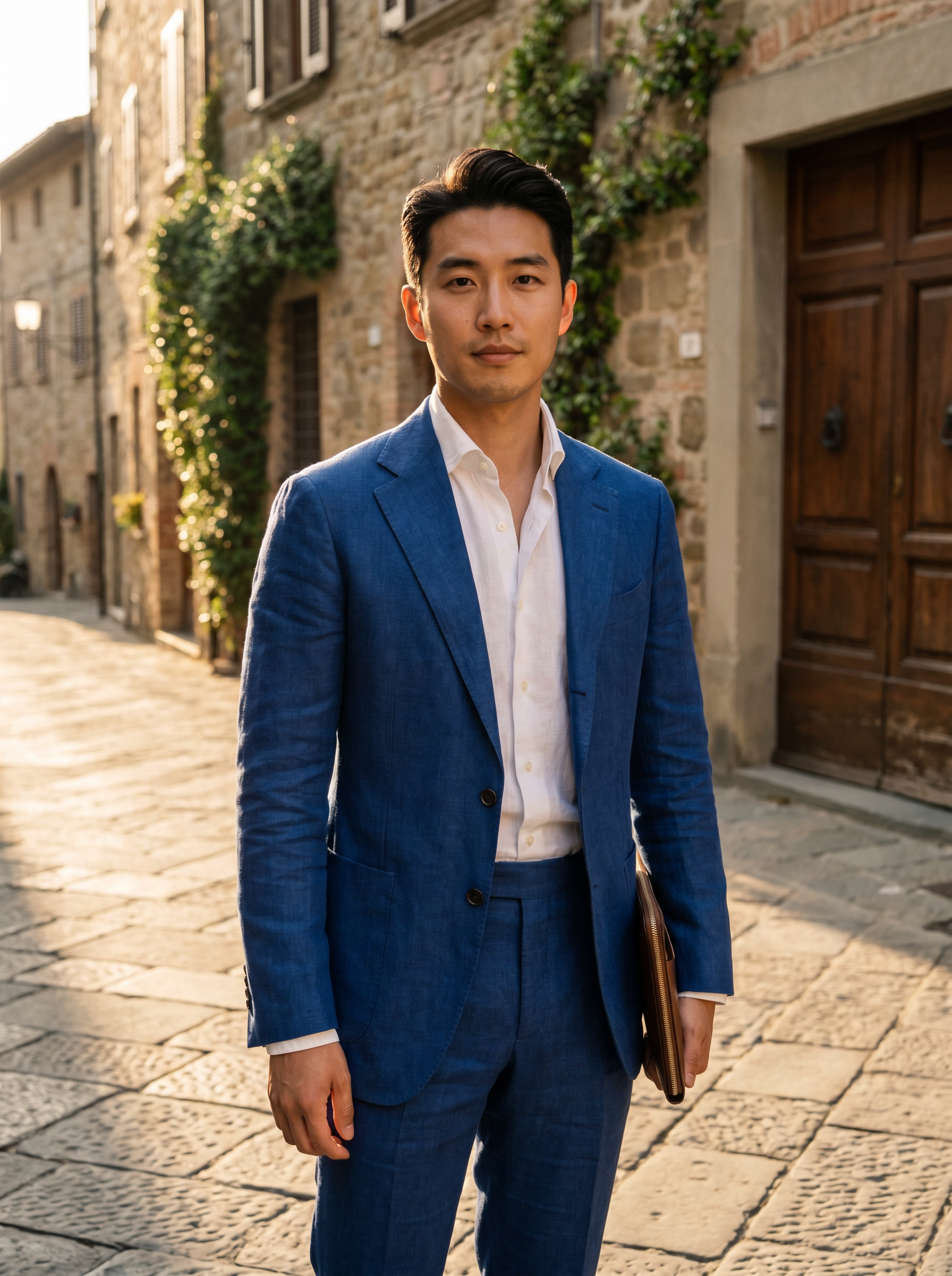 Cobalt Blue Linen Suit — Custom Made to Measure - front view