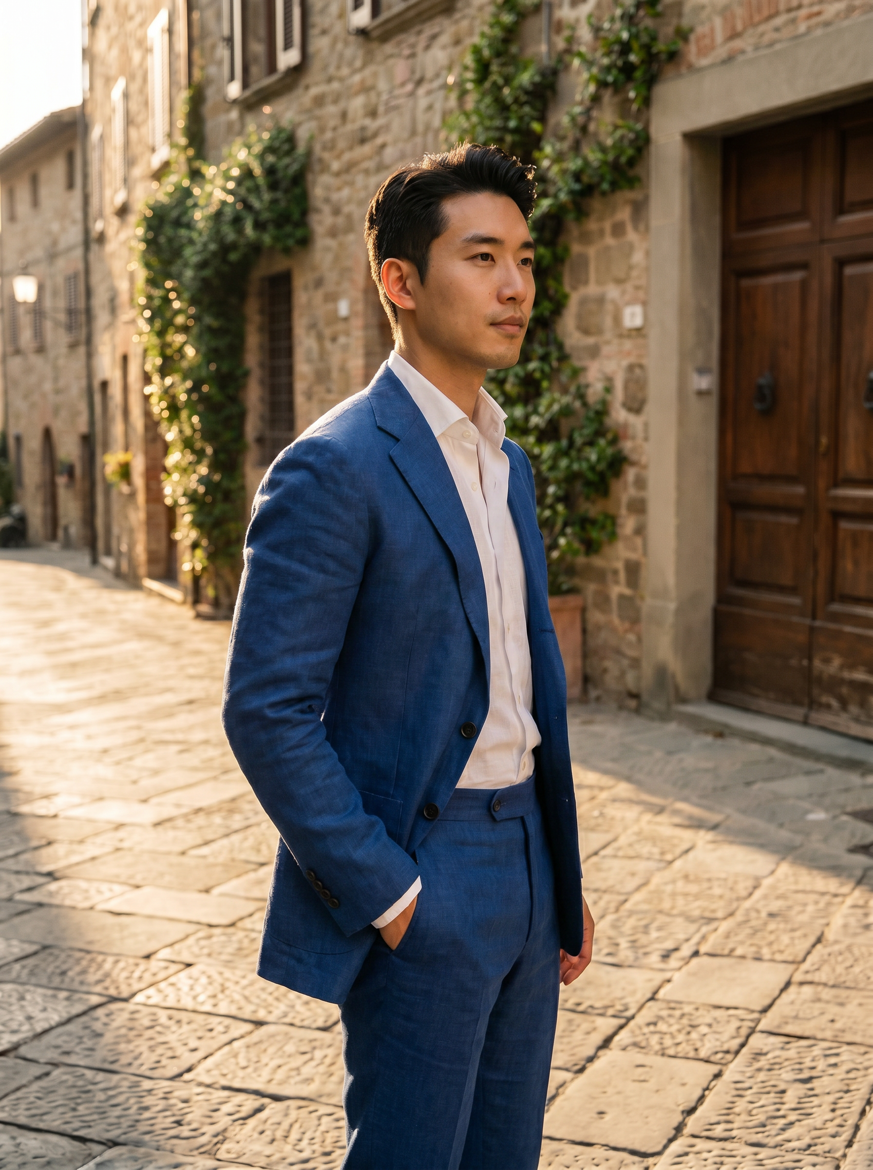 Cobalt Blue Linen Suit — Custom Made to Measure - side view