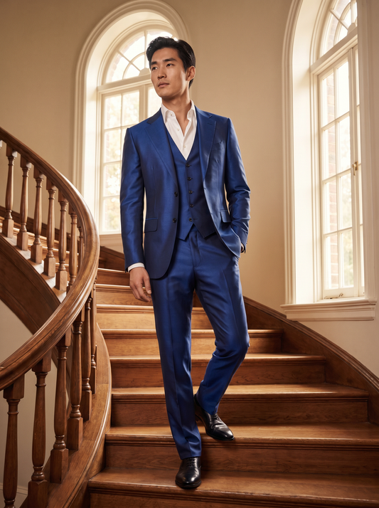 Cobalt Blue Silk Blend 3-Piece Suit — Custom Made to Measure - front view