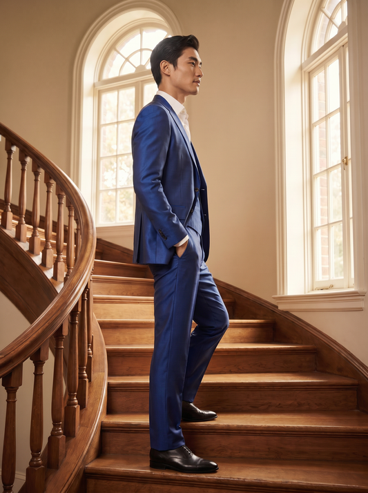 Cobalt Blue Silk Blend 3-Piece Suit — Custom Made to Measure - side view