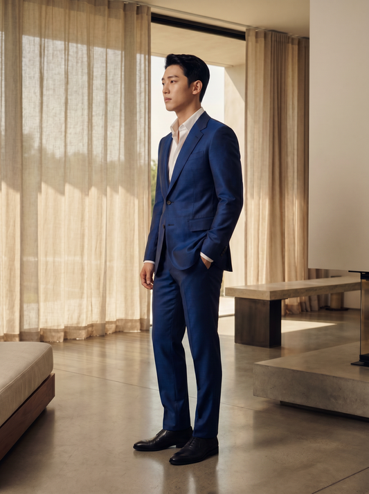 Cobalt Blue Silk Blend Suit — Custom Made to Measure - side view