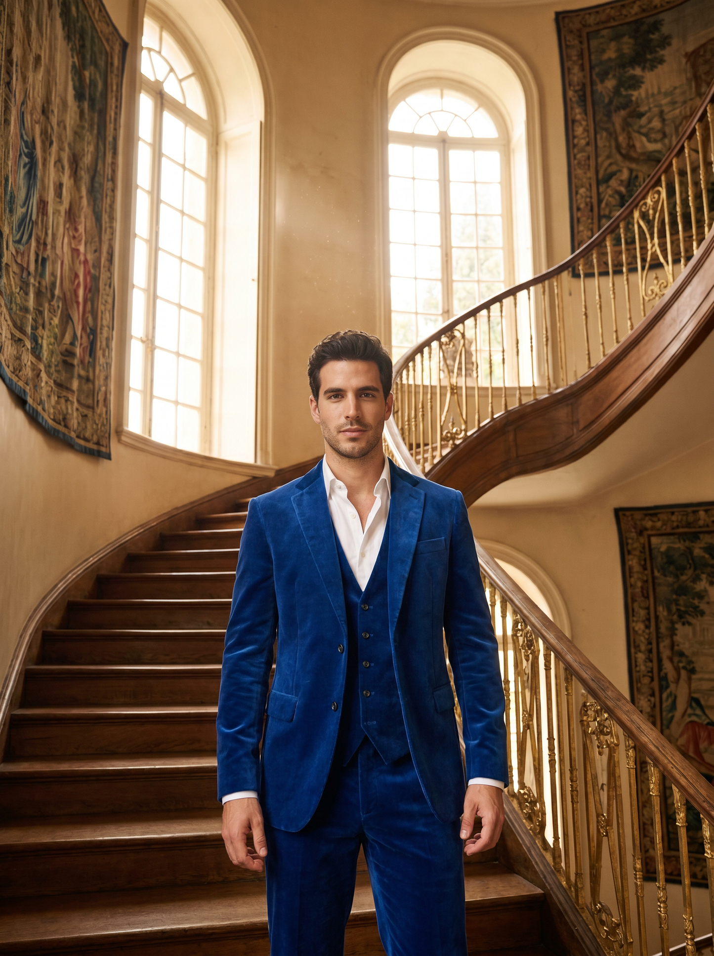 Cobalt Blue Velvet 3-Piece Suit — Custom Made to Measure - front view