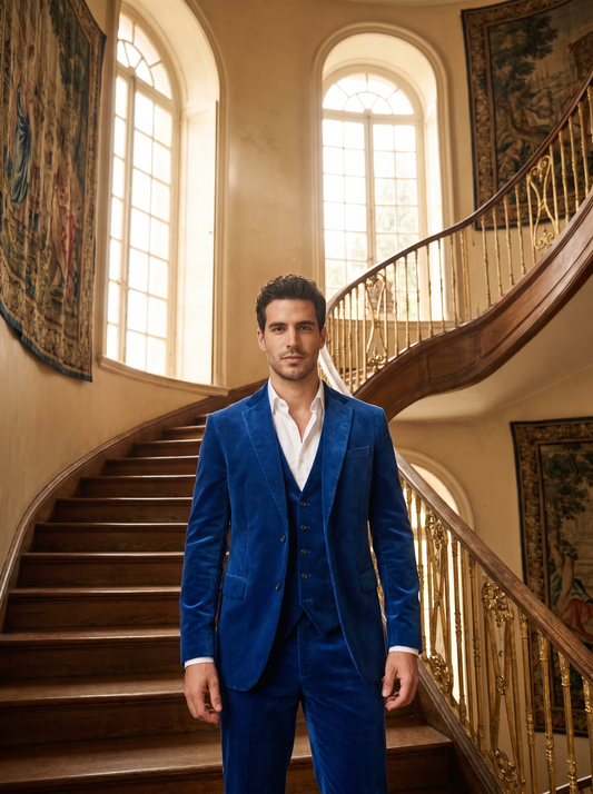 Cobalt Blue Velvet 3-Piece Suit — Custom Made to Measure - front view