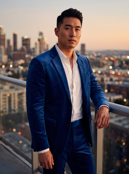 Cobalt Blue Velvet Suit — Custom Made to Measure - front view