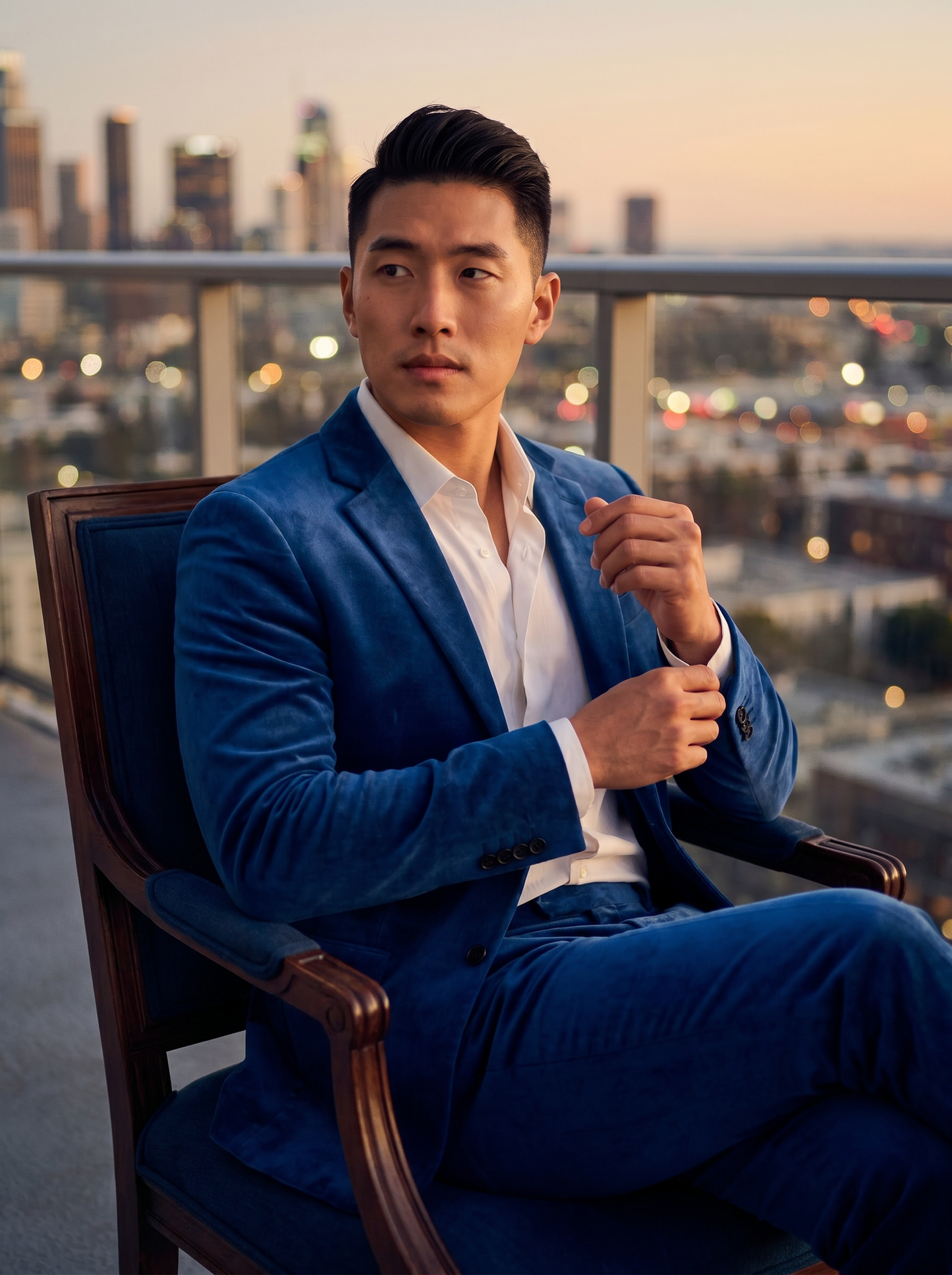Cobalt Blue Velvet Suit — Custom Made to Measure - seated view