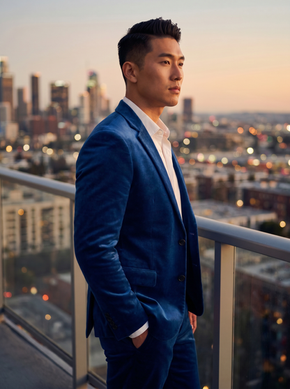 Cobalt Blue Velvet Suit — Custom Made to Measure - side view