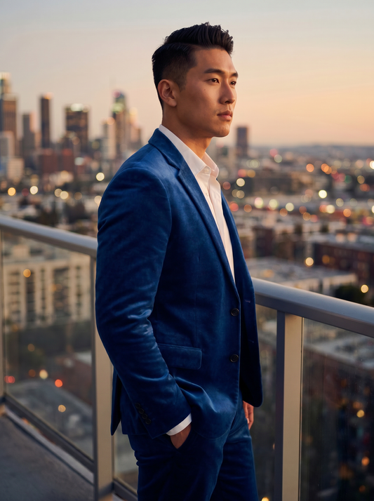 Cobalt Blue Velvet Suit — Custom Made to Measure - side view