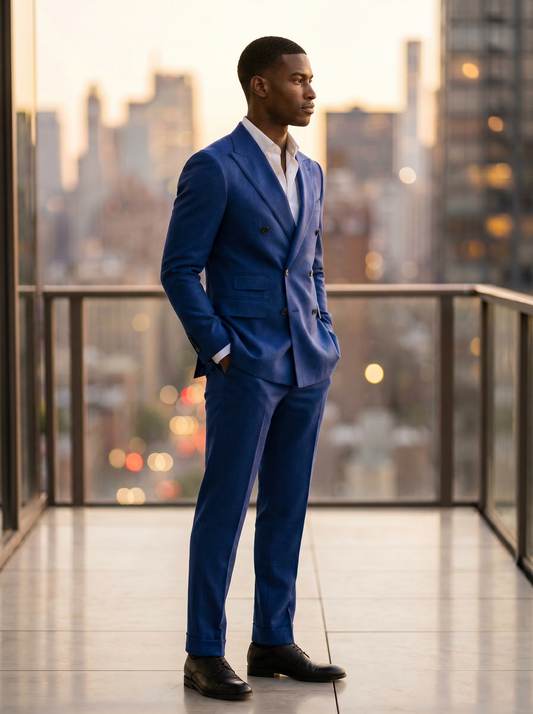 Cobalt Blue Wool Double Breasted Suit — Custom Made to Measure - side view
