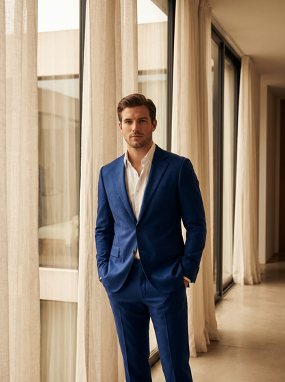 Cobalt Blue Wool Groomsmen Suit — Custom Made to Measure - front view