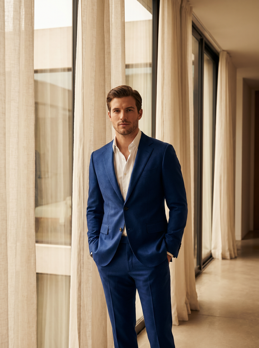 Cobalt Blue Wool Groomsmen Suit — Custom Made to Measure - front view