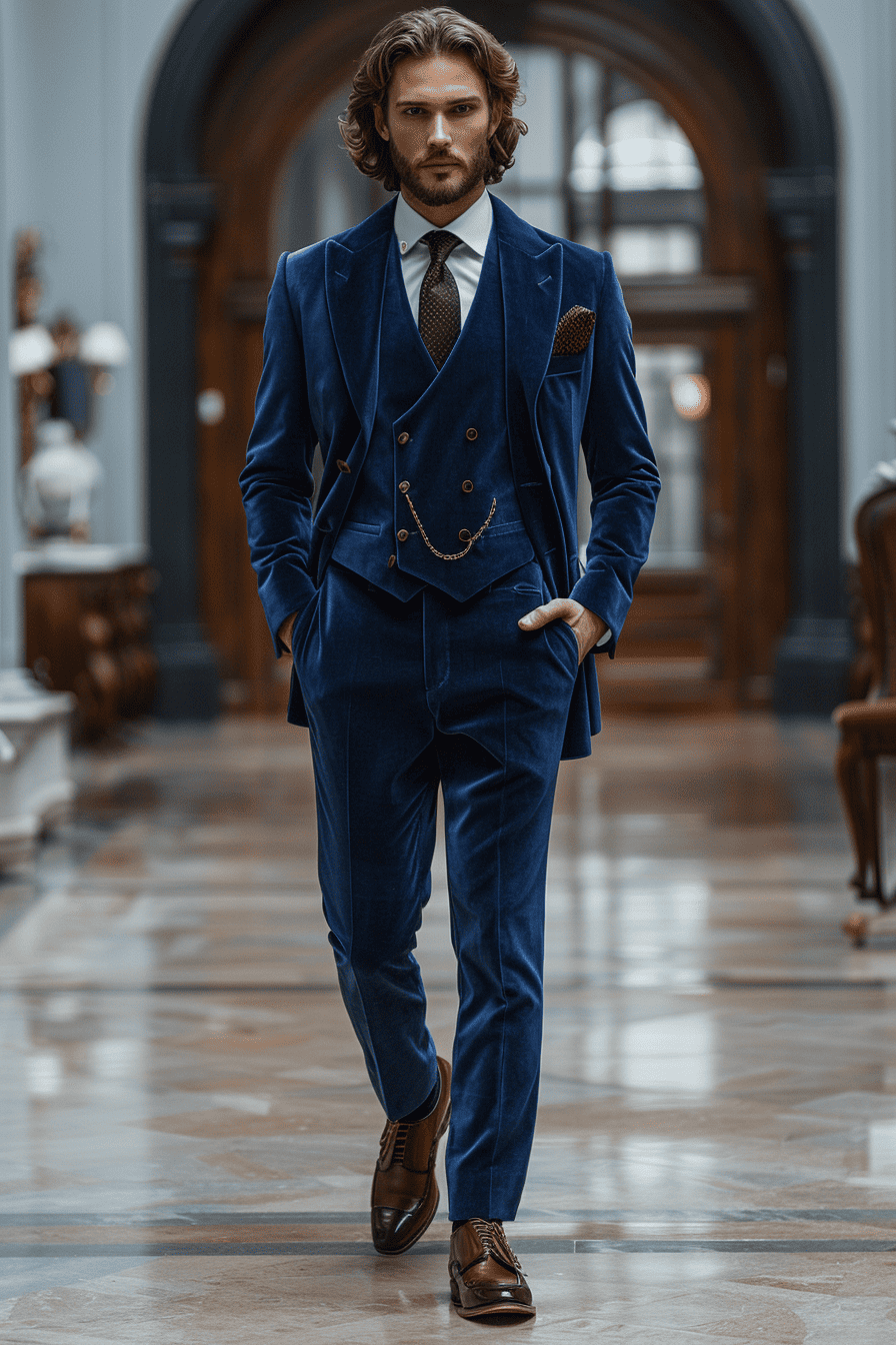 Cobalt Blue Velvet Cocktail Party Suit — Custom Made to Measure