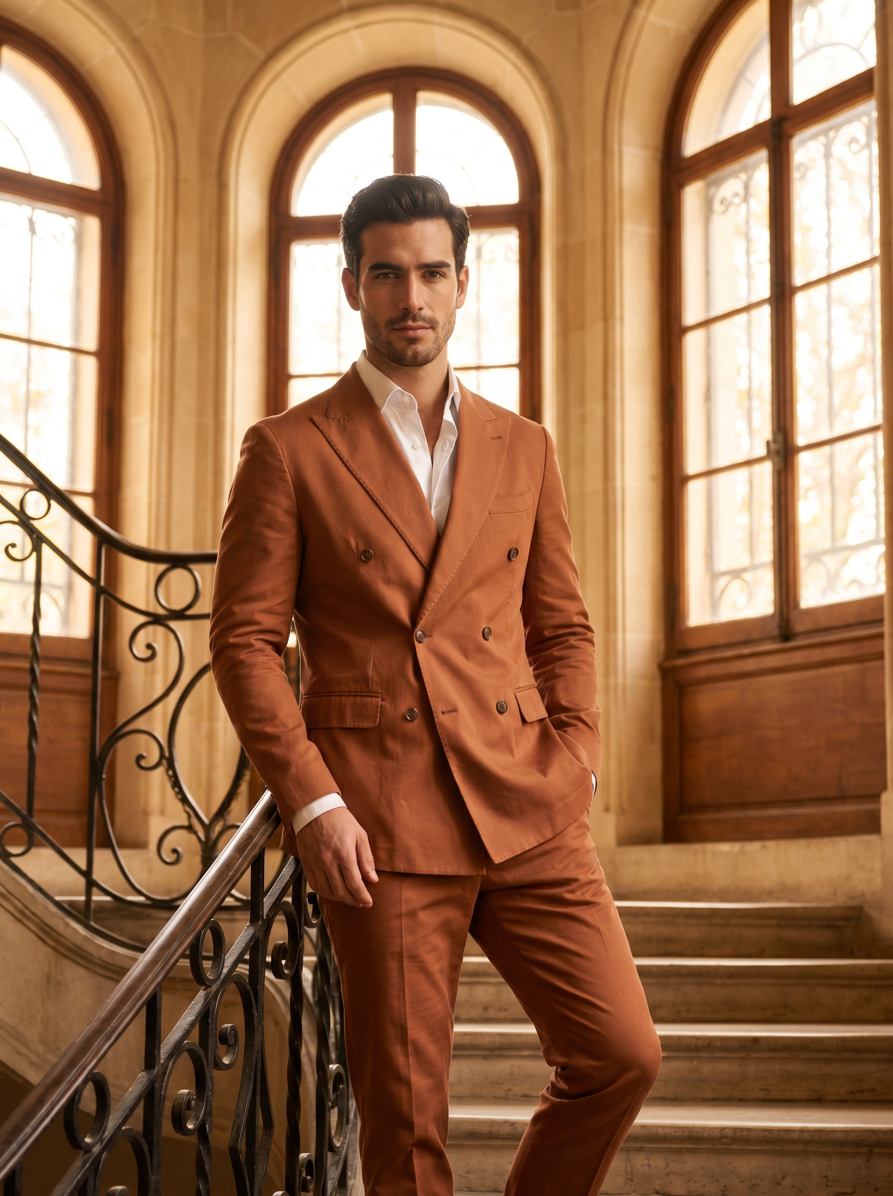 Copper Cotton Double Breasted Suit — Custom Made to Measure - front view