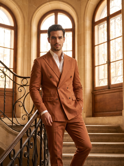 Copper Cotton Double Breasted Suit — Custom Made to Measure - front view