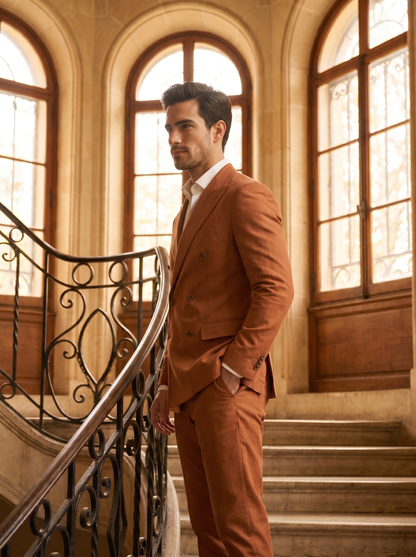 Copper Cotton Double Breasted Suit — Custom Made to Measure - side view
