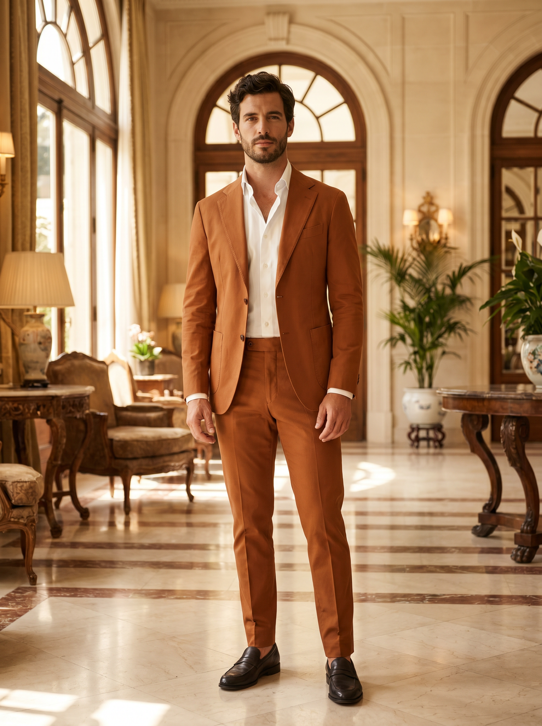 Copper Cotton Groomsmen Suit — Custom Made - front view