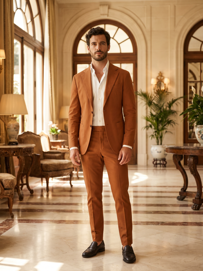 Copper Cotton Groomsmen Suit — Custom Made - front view