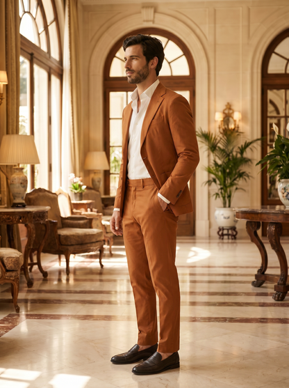 Copper Cotton Groomsmen Suit — Custom Made - side view