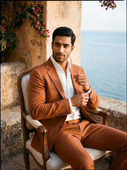 Copper Cotton Suit — Custom Made to Measure - seated view