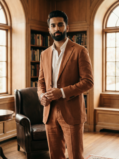 Copper Linen Suit — Custom Made to Measure - front view