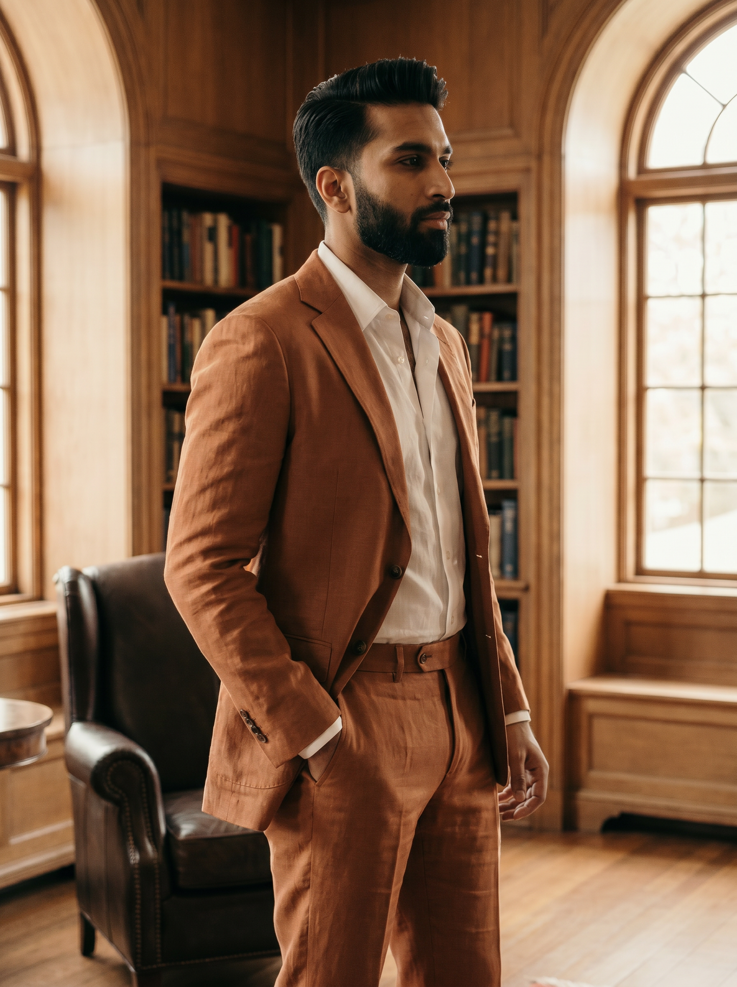 Copper Linen Suit — Custom Made to Measure - side view