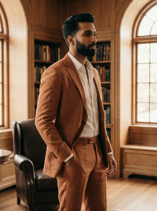 Copper Linen Suit — Custom Made to Measure - side view